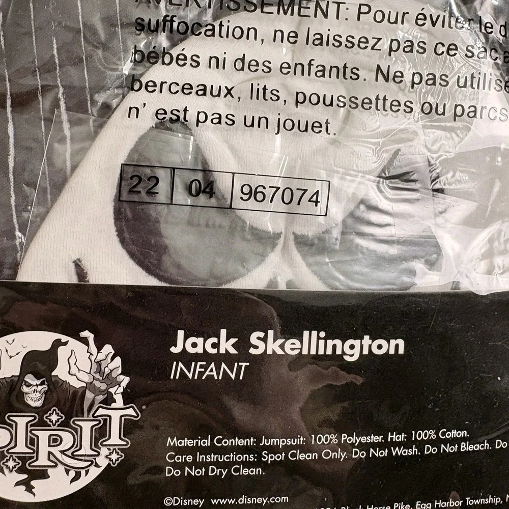 Jack‎ Skellington Nightmare Before Christmas Halloween Costume Infant 6-12M